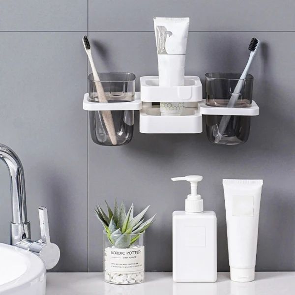 White Multifunctional Toothbrush Holder and Organizer