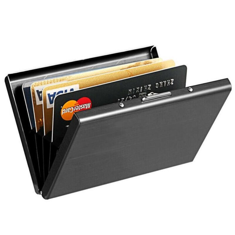 10-Card Slot RFID Protected Metal Wallet, Stainless Steel Card Holder with Compartments, Black