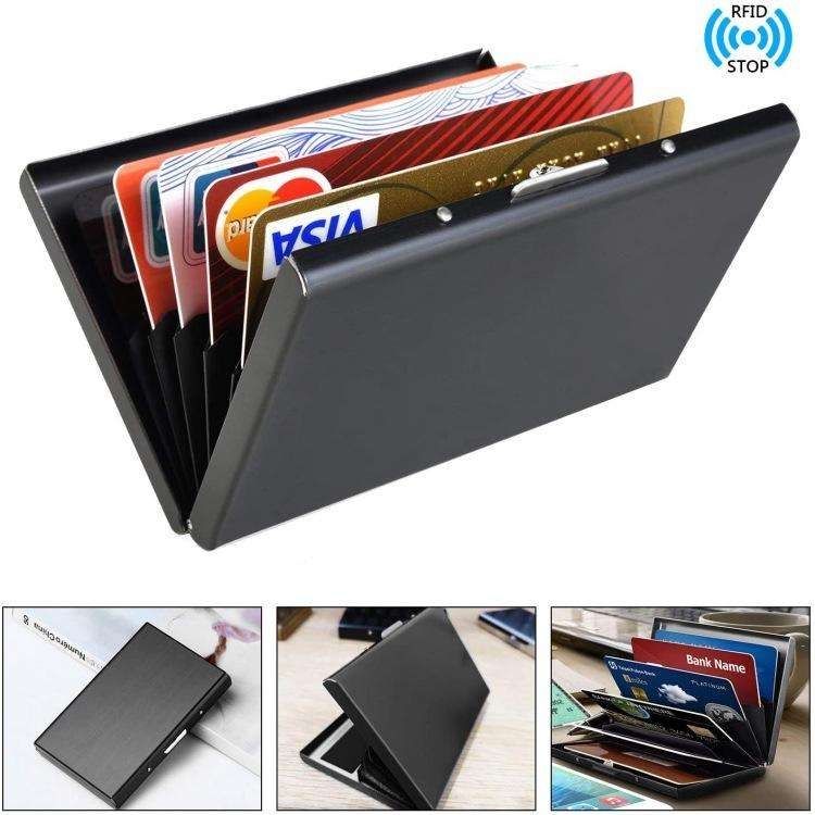 10-Card Slot RFID Protected Stainless Steel Metal Wallet in Gold, 3.5 x 2.1 inches