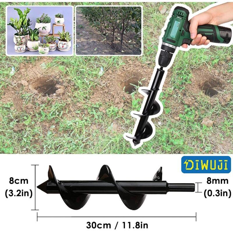 Garden Auger Drill Bit Stainless Steel Hex Shank Planting Tool for Flowers Trees and Shrubs, 8 x 25cm