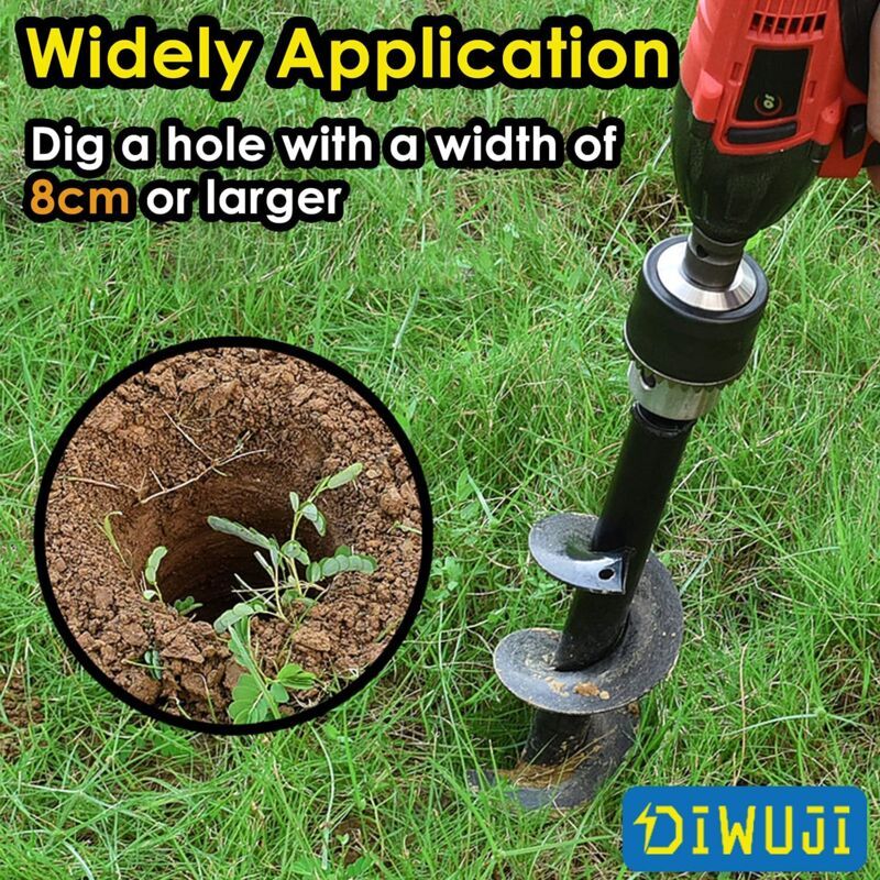 Garden Auger Drill Bit Stainless Steel Hex Shank Planting Tool for Flowers Trees and Shrubs, 8 x 25cm