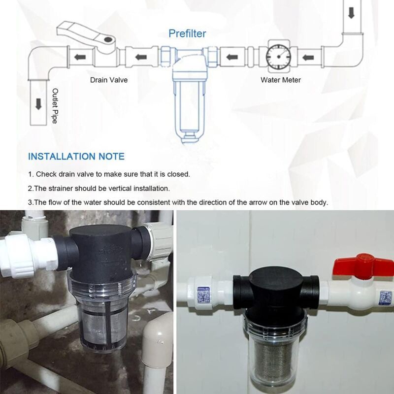 Water Pump Inline Filter with 100 Mesh Stainless Steel Strainer for Garden Watering, 0.75 Inch