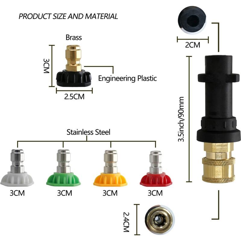 Pressure Washer Adapter Compatible with Karcher K2 to K7 with 5 Nozzle Tips, 0.25 Inch Quick Connect 2.5GPM