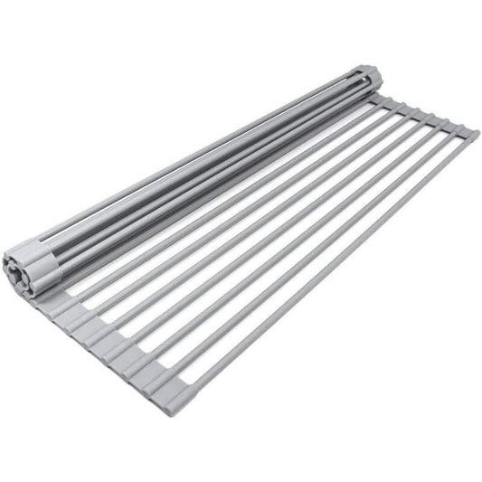 Sink Drainer Basket Roll Up Heat Resistant Dishwasher Shelf with 19 Tubes, Gray, 33 x 45 x 1cm
