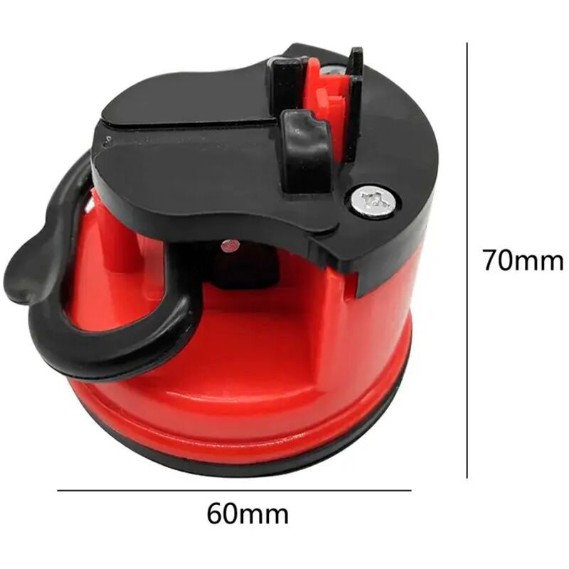 Stone Knife Sharpener, Kitchen Knife Sharpener Safety Scissors, Blade Grinder, Diamond Tungsten Knife Sharpening, Tool with Suction Cup, Red