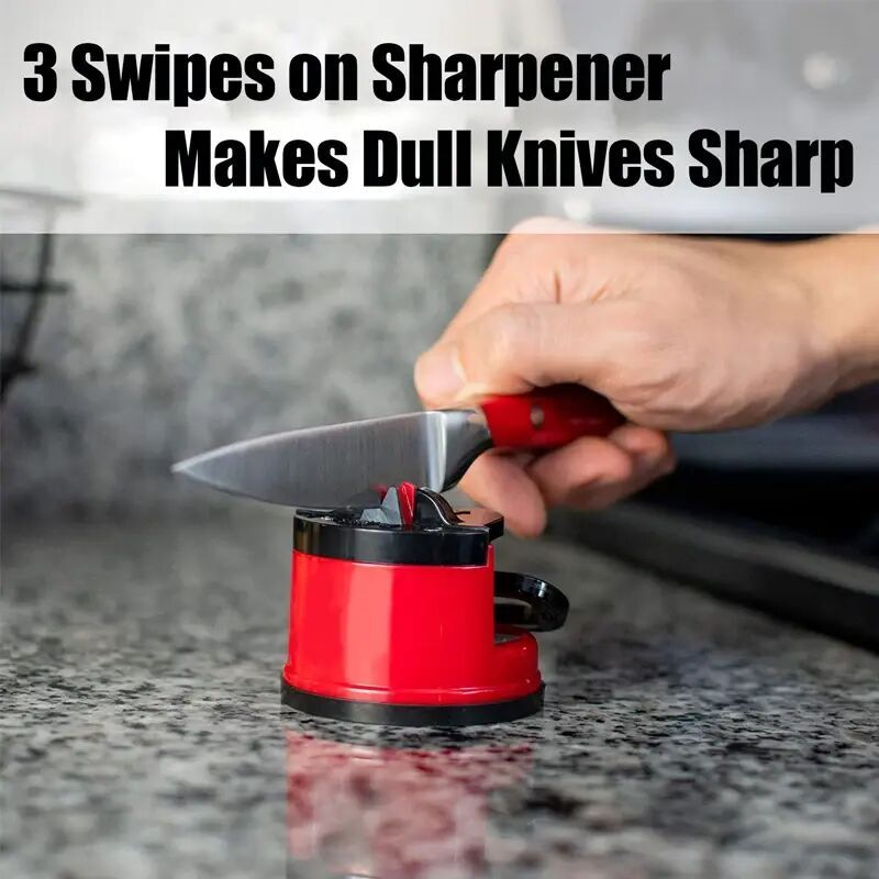 Stone Knife Sharpener, Kitchen Knife Sharpener Safety Scissors, Blade Grinder, Diamond Tungsten Knife Sharpening, Tool with Suction Cup, Red