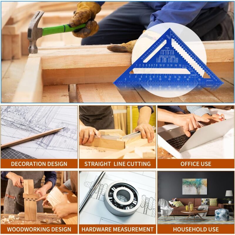 Multi Function Carpenter Square Metal Aluminum Ruler Protractor Guide, 180mm