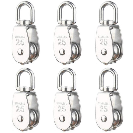 6 Pack M25 Lifting Pulley Loading 150kg, Heavy Duty 304 Stainless Steel Swivel Lifting Rope Pulley Block