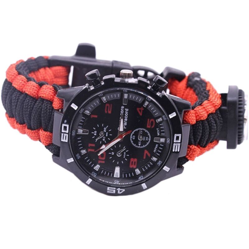 Outdoor Camping Survival Watch Multifunction Bracelet Tool Kit Compass Rope Whistle Paracord