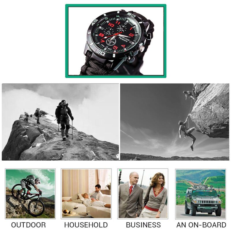 Outdoor Camping Survival Watch Multifunctional Bracelet Compass Rope Whistle Paracord Bracelet Tool Kit