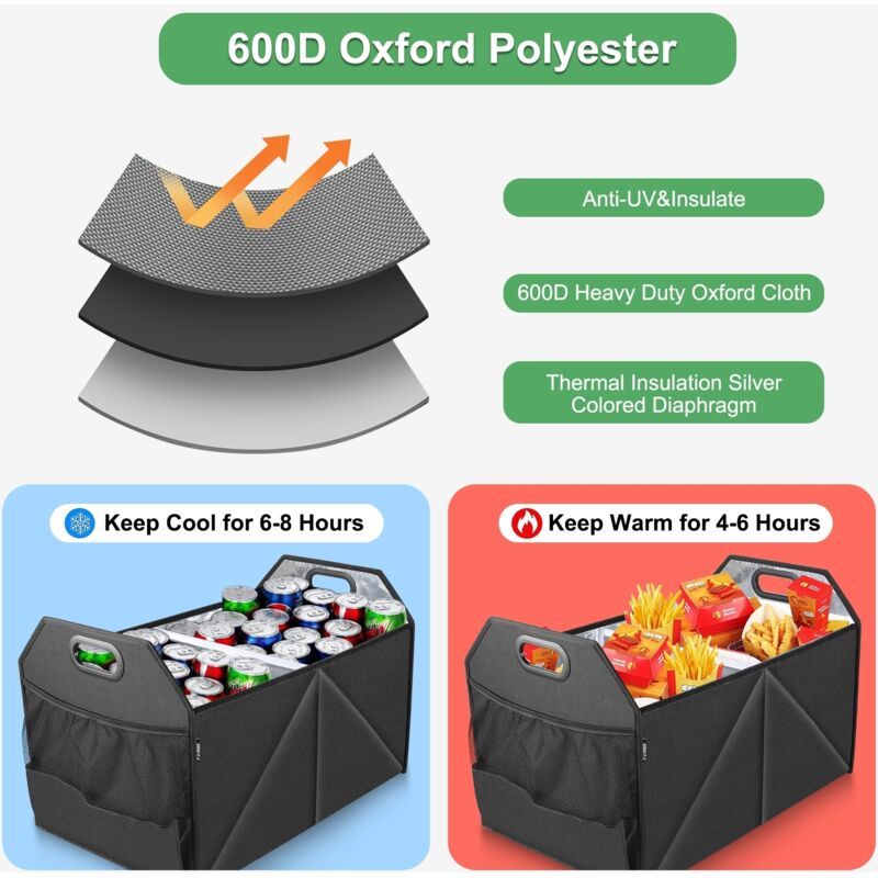 Large Trunk Organizer with Removable and Waterproof Cooler Bag, Durable 600D Nylon Material