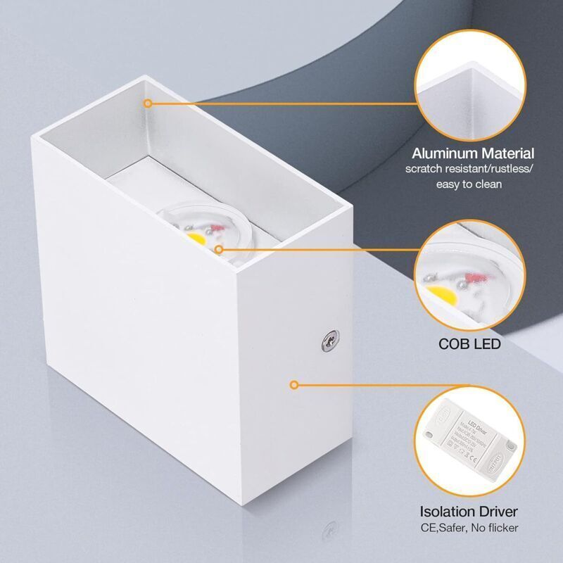 2 Pcs Indoor Wall Light, Bedroom Wall Light 6W 3000K, LED Square Wall Light, White Wall Lamp Used in Living Room, Bathroom, Kitchen, Dining Room