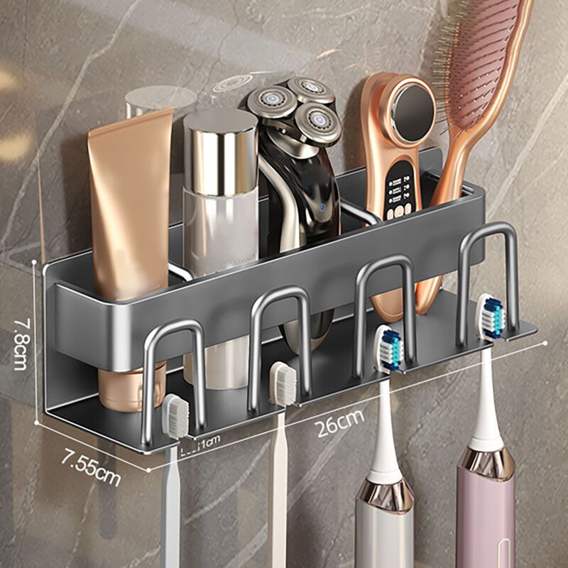 Electric Toothbrush Holder No Drilling Wall Mounted Space Saving Electric Toothbrush Holder Bathroom Accessories Grey 4 Cups