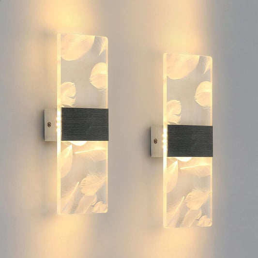 2 Pcs 12W LED Indoor Wall Light, 3000K Warm White Light Modern Acrylic Feather LED Wall Lamp, Simple Modern Wall Sconce for Bedroom, Living Room