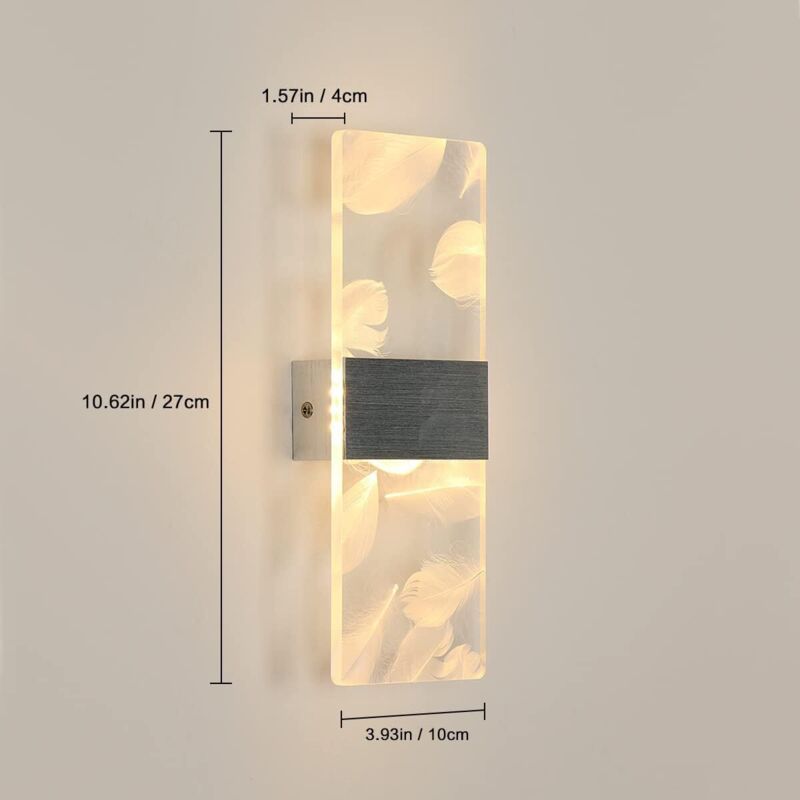 2 Pcs 12W LED Indoor Wall Light, 3000K Warm White Light Modern Acrylic Feather LED Wall Lamp, Simple Modern Wall Sconce for Bedroom, Living Room