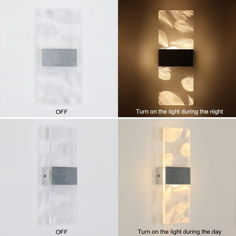 2 Pcs 12W LED Indoor Wall Light, 3000K Warm White Light Modern Acrylic Feather LED Wall Lamp, Simple Modern Wall Sconce for Bedroom, Living Room