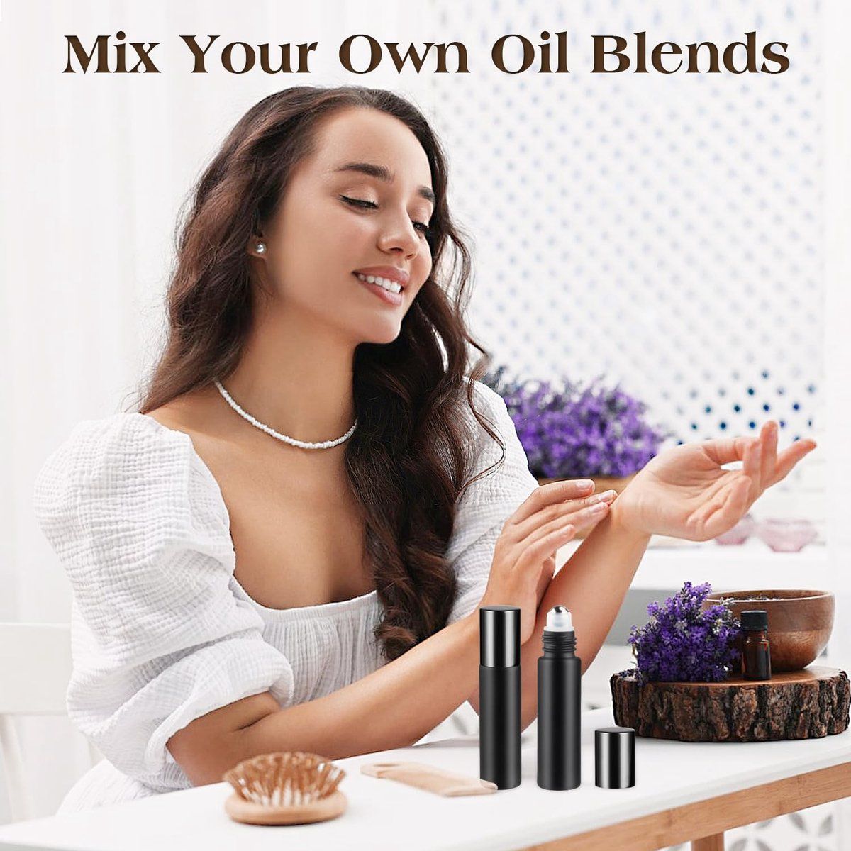 10 Pack Glass Roller Bottles With Stainless Steel Roller Ball Refillable Roll On For Essential Oils Perfume Travel Matte Black, 10 ml