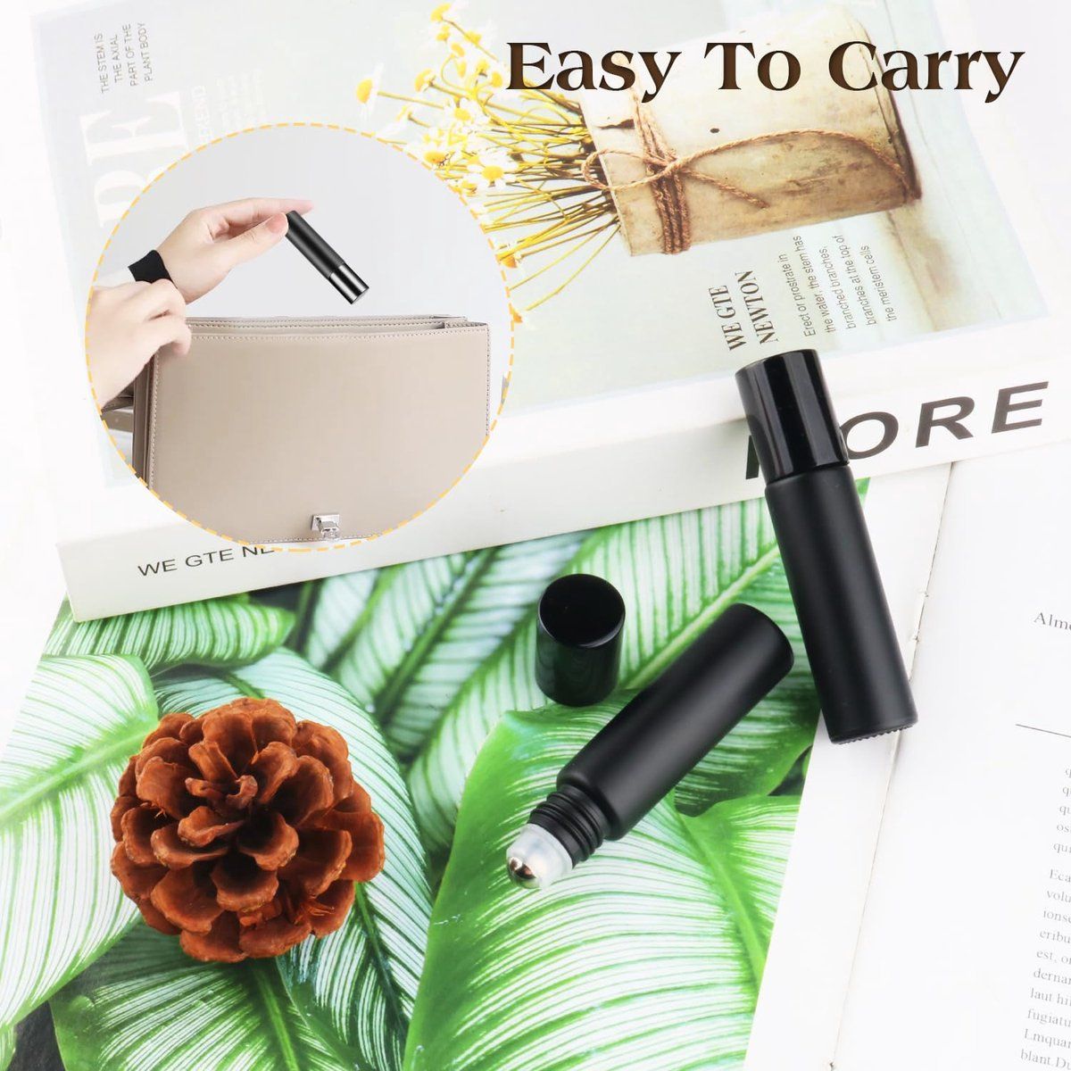 10 Pack Glass Roller Bottles With Stainless Steel Roller Ball Refillable Roll On For Essential Oils Perfume Travel Matte Black, 10 ml