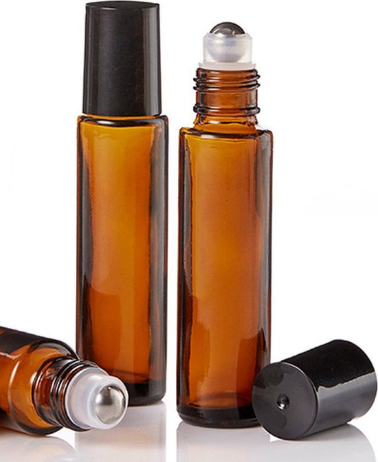 10 Pack Empty Amber Glass Roll On Bottles With Stainless Steel Roller Ball And Black Caps For Essential Oils Perfume And DIY Skincare Travel, 10 ml