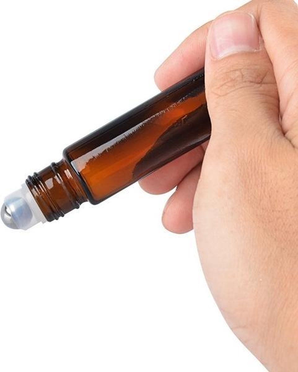 10 Pack Empty Amber Glass Roll On Bottles With Stainless Steel Roller Ball And Black Caps For Essential Oils Perfume And DIY Skincare Travel, 10 ml