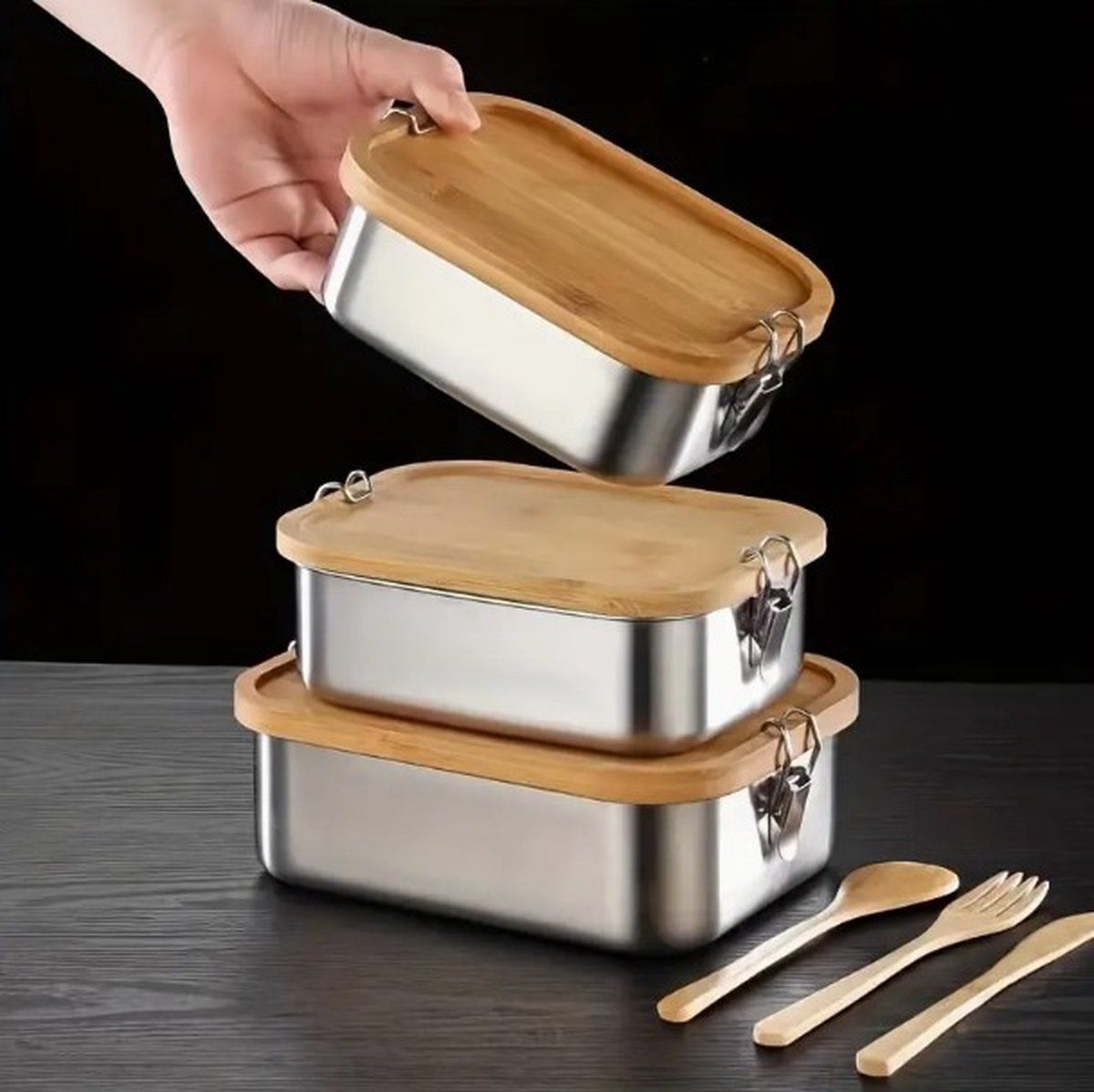 Stainless Steel Lunch Box With Bamboo Lid, Airtight Food Storage Container With Divider, Reusable Meal Prep For Work School Camping, 1400 ml