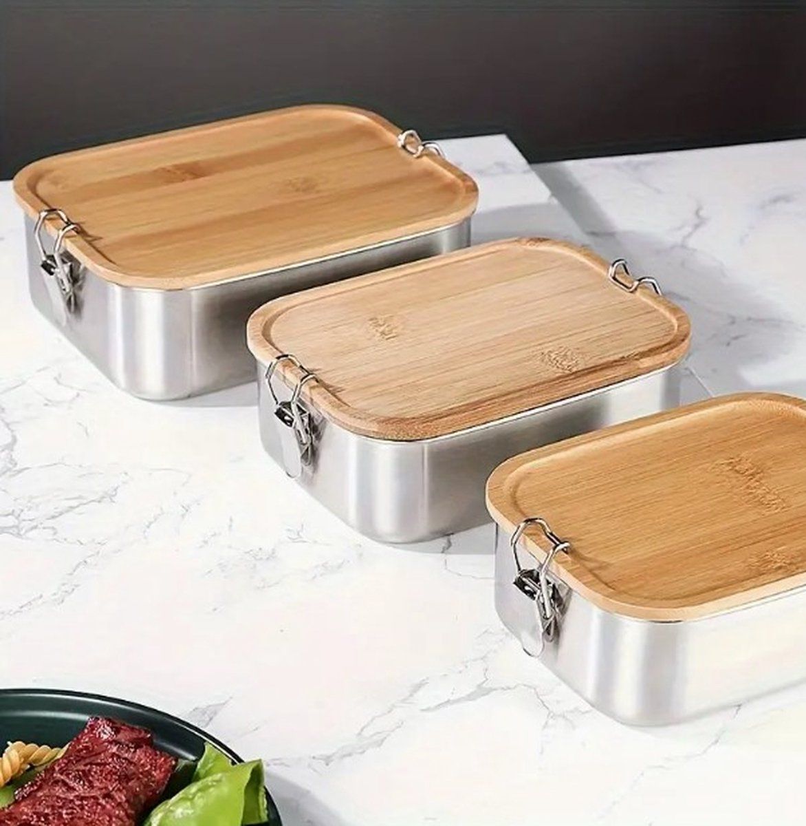 Stainless Steel Lunch Box With Bamboo Lid, Airtight Food Storage Container With Divider, Reusable Meal Prep For Work School Camping, 1400 ml