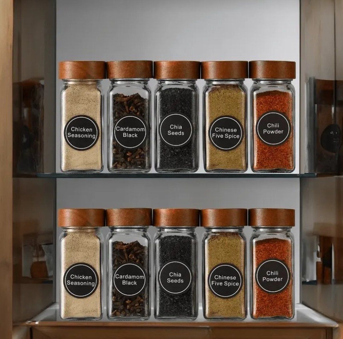 12 Pack Spice Jars, Square Glass Jars With Bamboo Lids And Labels, Funnel And Brush For Kitchen Spice Rack Organizer, Clear, 4 oz, 118 ml