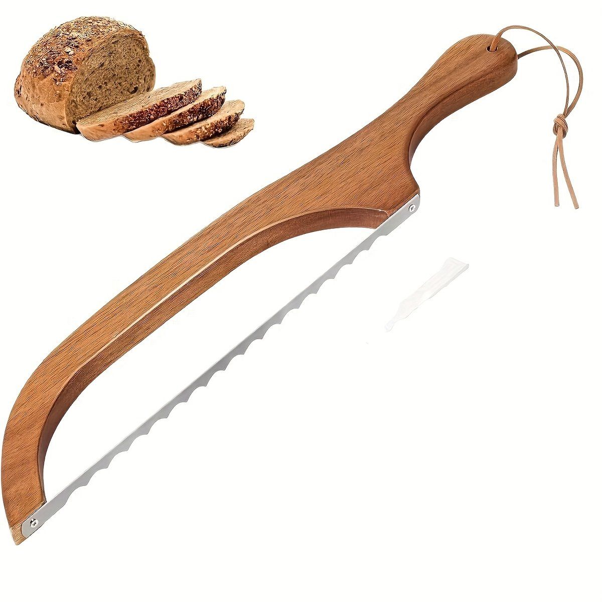 Wooden Bread Knife With Serrated Blade And Ergonomic Handle For Sourdough Loaves Cake And Pastries, Natural Wood, 40 cm