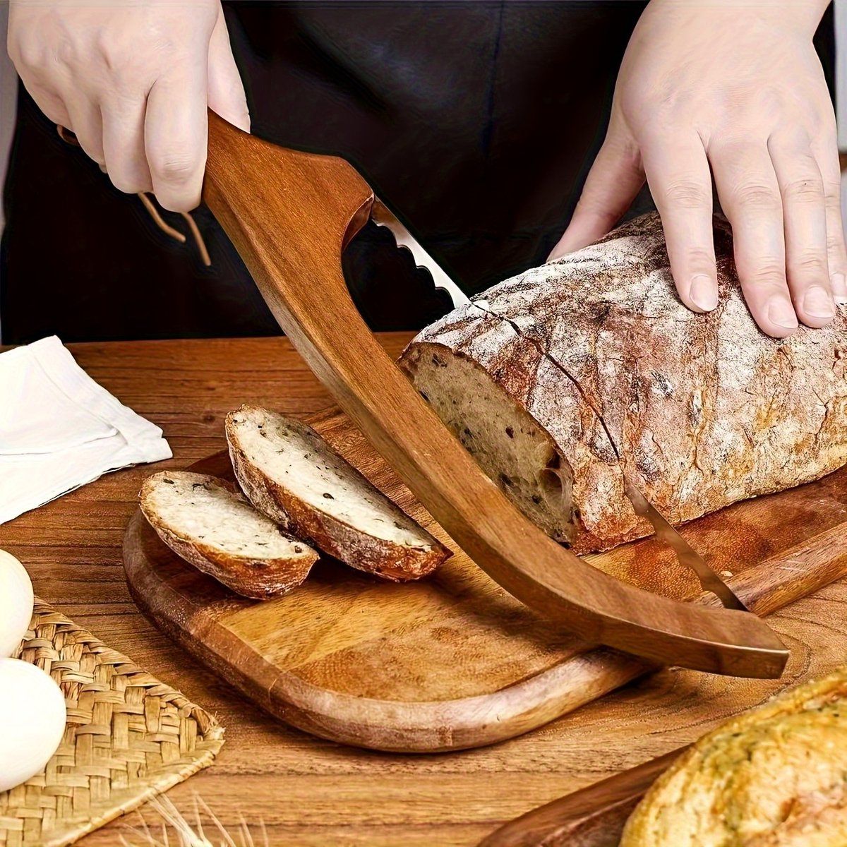 Wooden Bread Knife With Serrated Blade And Ergonomic Handle For Sourdough Loaves Cake And Pastries, Natural Wood, 40 cm