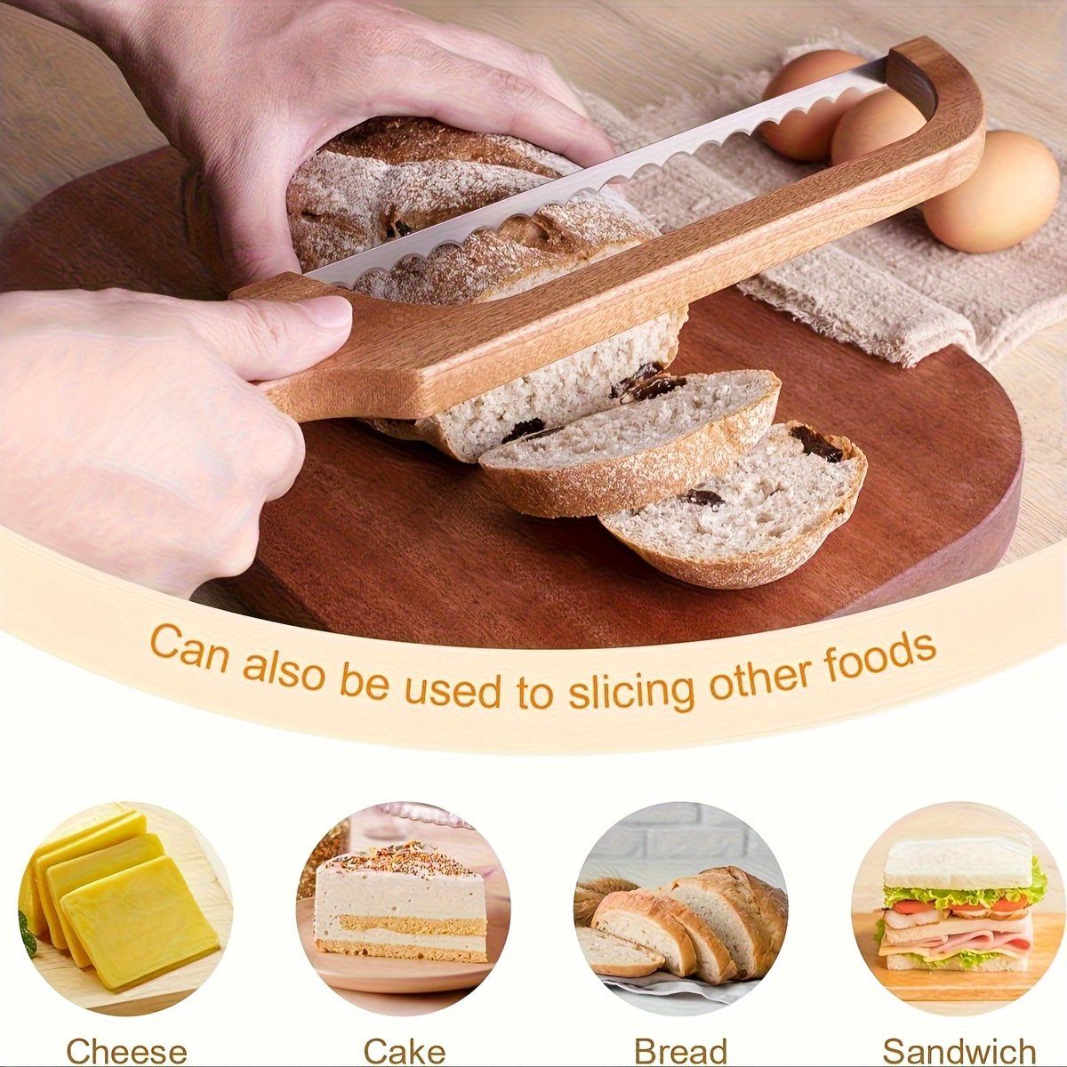 Wooden Bread Knife With Serrated Blade And Ergonomic Handle For Sourdough Loaves Cake And Pastries, Natural Wood, 40 cm