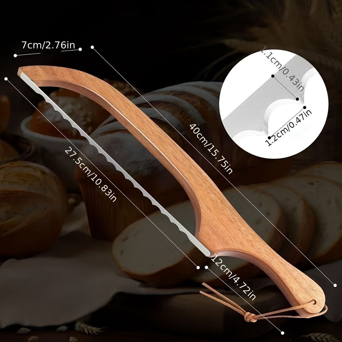 Wooden Bread Knife With Serrated Blade And Ergonomic Handle For Sourdough Loaves Cake And Pastries, Natural Wood, 40 cm