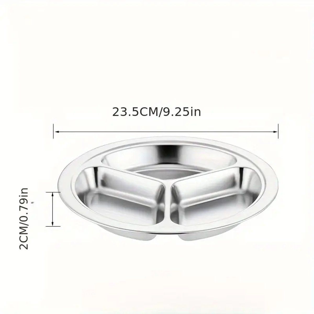 4 Pack Stainless Steel Divided Dinner Plates, 3 Compartment Round BPA Free Portion Trays For Kids And Adults, Camping Picnic, Silver, 23.5 cm