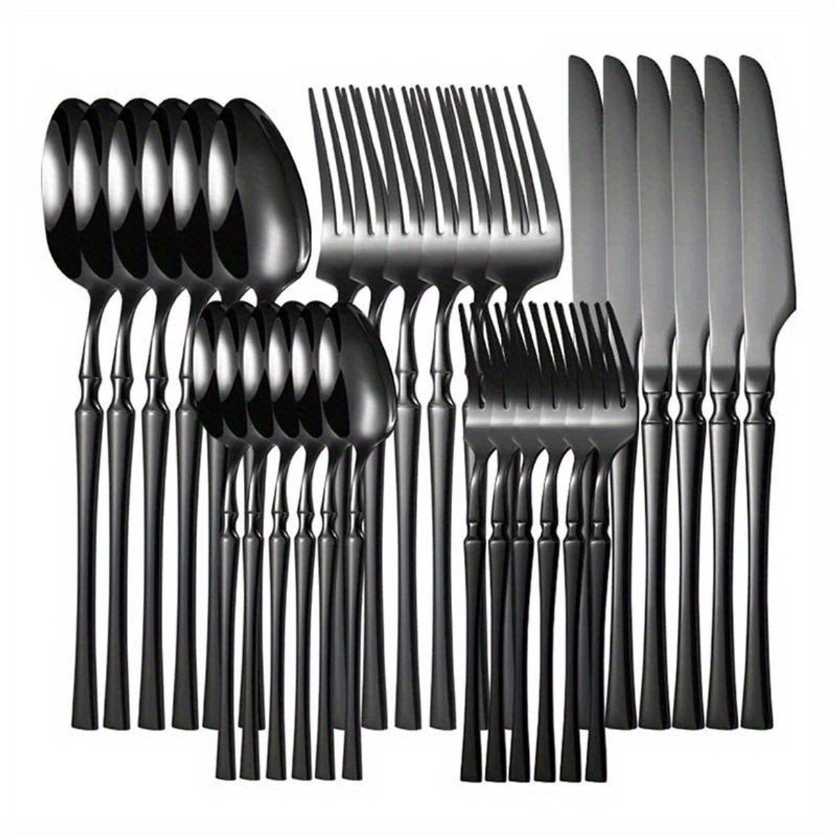 30 Piece Stainless Steel Flatware Set With Knives Forks Spoons Teaspoons Dessert Forks For 6 Dining And Parties Black