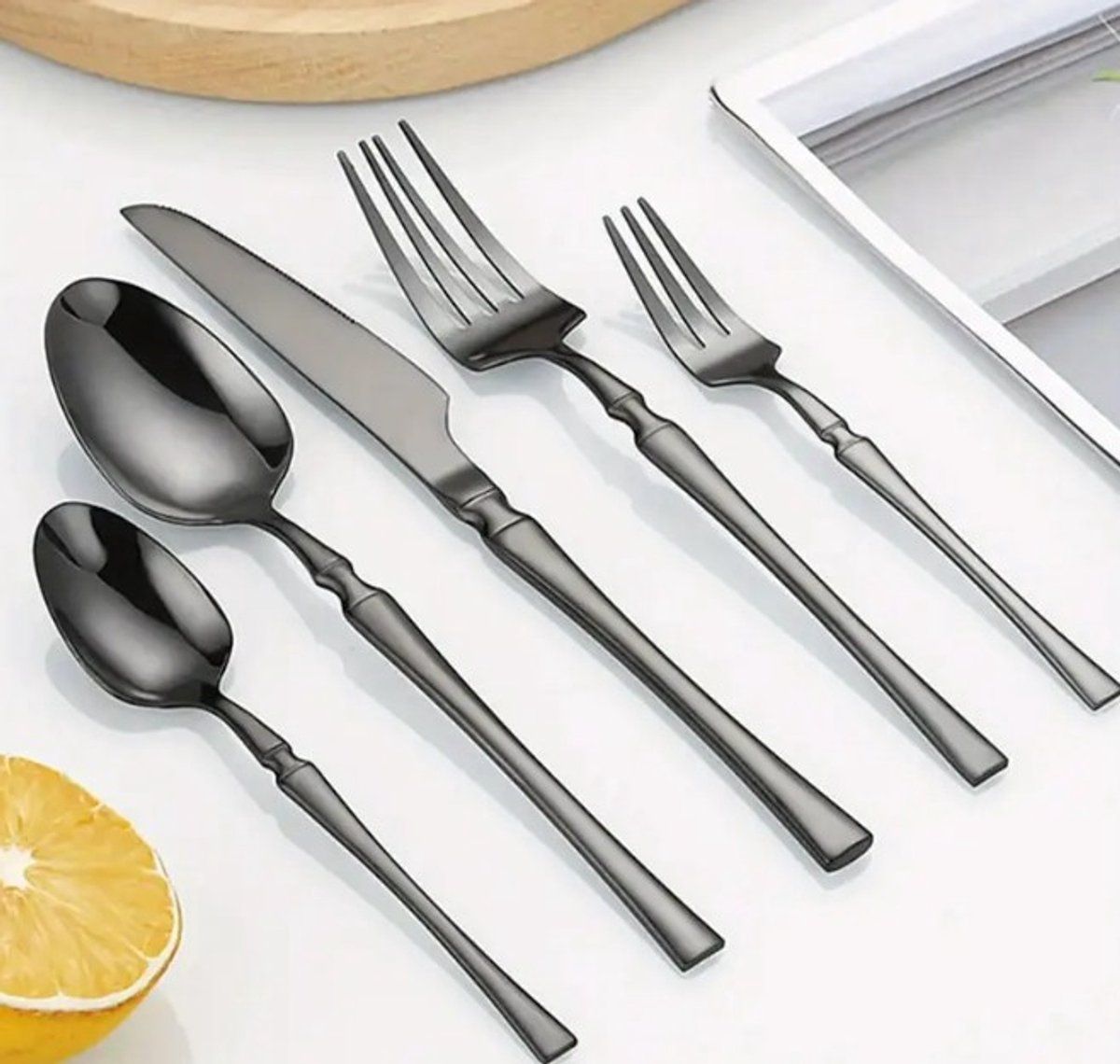 30 Piece Stainless Steel Flatware Set With Knives Forks Spoons Teaspoons Dessert Forks For 6 Dining And Parties Black