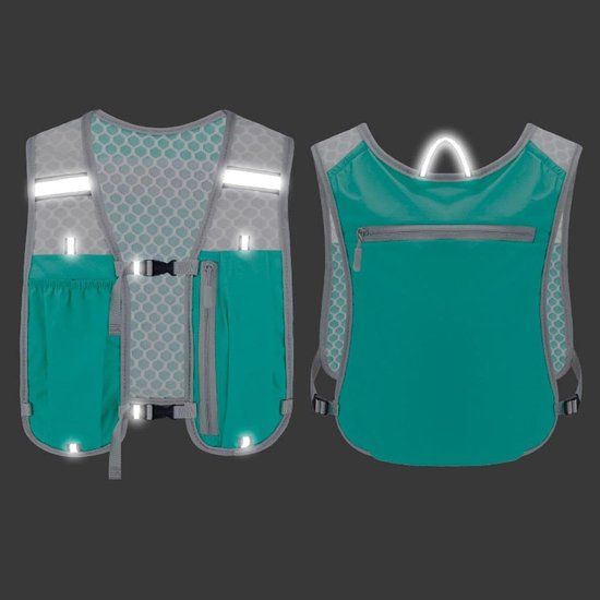 Reflective Running Hydration Vest With Phone Holder And Bladder Pocket, Turquoise Gray, 2 L