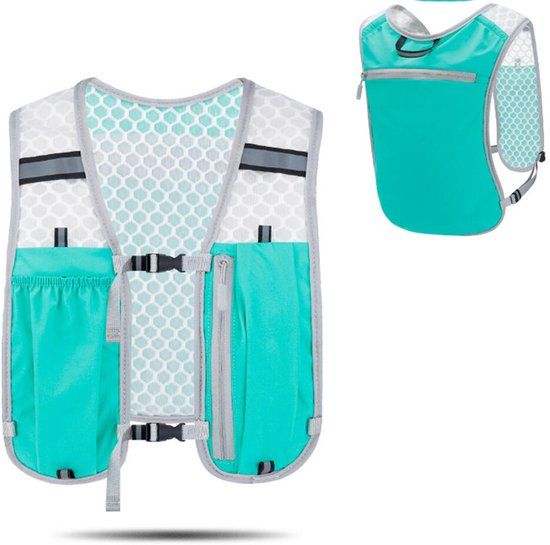 Reflective Running Hydration Vest With Phone Holder And Bladder Pocket, Turquoise Gray, 2 L