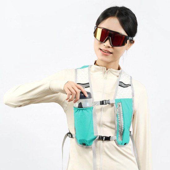 Reflective Running Hydration Vest With Phone Holder And Bladder Pocket, Turquoise Gray, 2 L