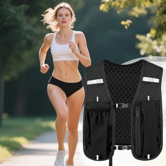 Running Hydration Vest With Reflective Strips, Phone Pockets And Bladder Compartment, Black, 2 L