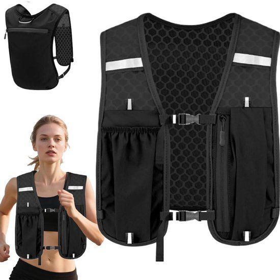 Running Hydration Vest With Reflective Strips, Phone Pockets And Bladder Compartment, Black, 2 L