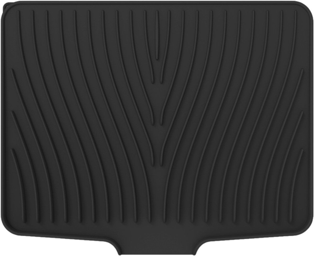 Silicone Dish Drying Mat With Built In Drain, Non Slip Heat Resistant Drainer For Kitchen Countertop, Black, 40 x 33 cm