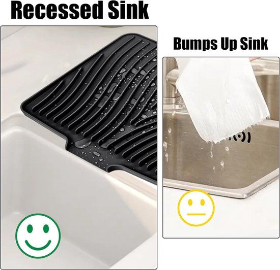 Silicone Dish Drying Mat With Built In Drain, Non Slip Heat Resistant Drainer For Kitchen Countertop, Black, 40 x 33 cm