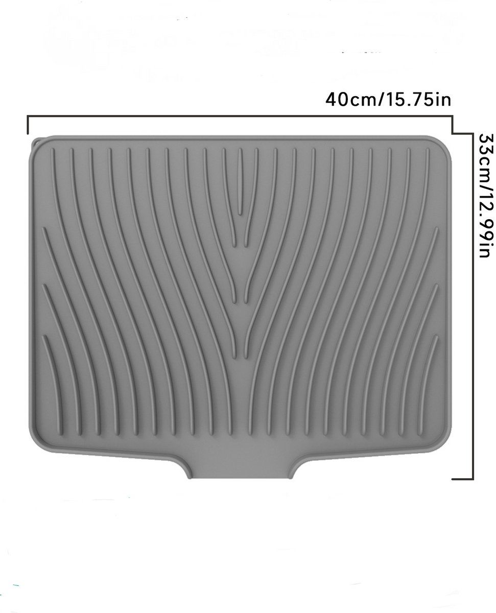 Silicone Dish Drying Mat With Drain, Non Slip Heat Resistant Foldable Countertop Sink Drainer Pad For Kitchen, Gray, 40 x 33 cm