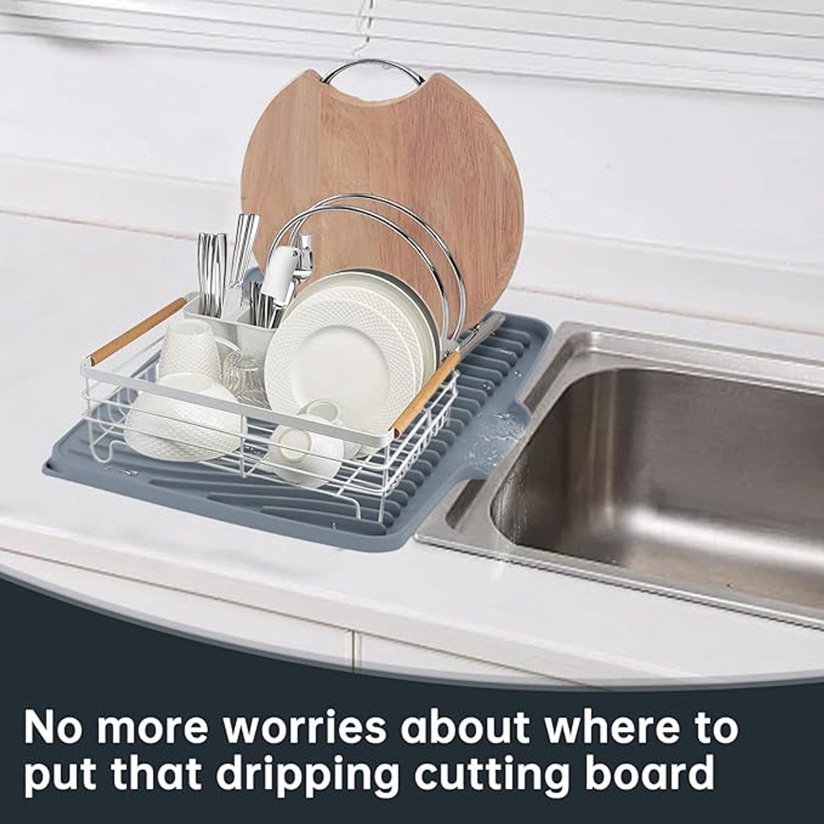 Silicone Dish Drying Mat With Drain, Non Slip Heat Resistant Foldable Countertop Sink Drainer Pad For Kitchen, Gray, 40 x 33 cm