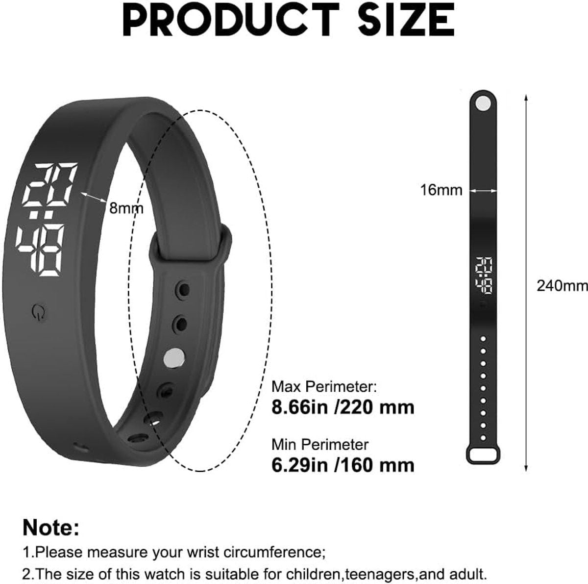 Vibrating Alarm Wristband Watch With 10 Silent Reminders LED Display Silicone Strap For Kids Adults Office School Purple, 240 mm