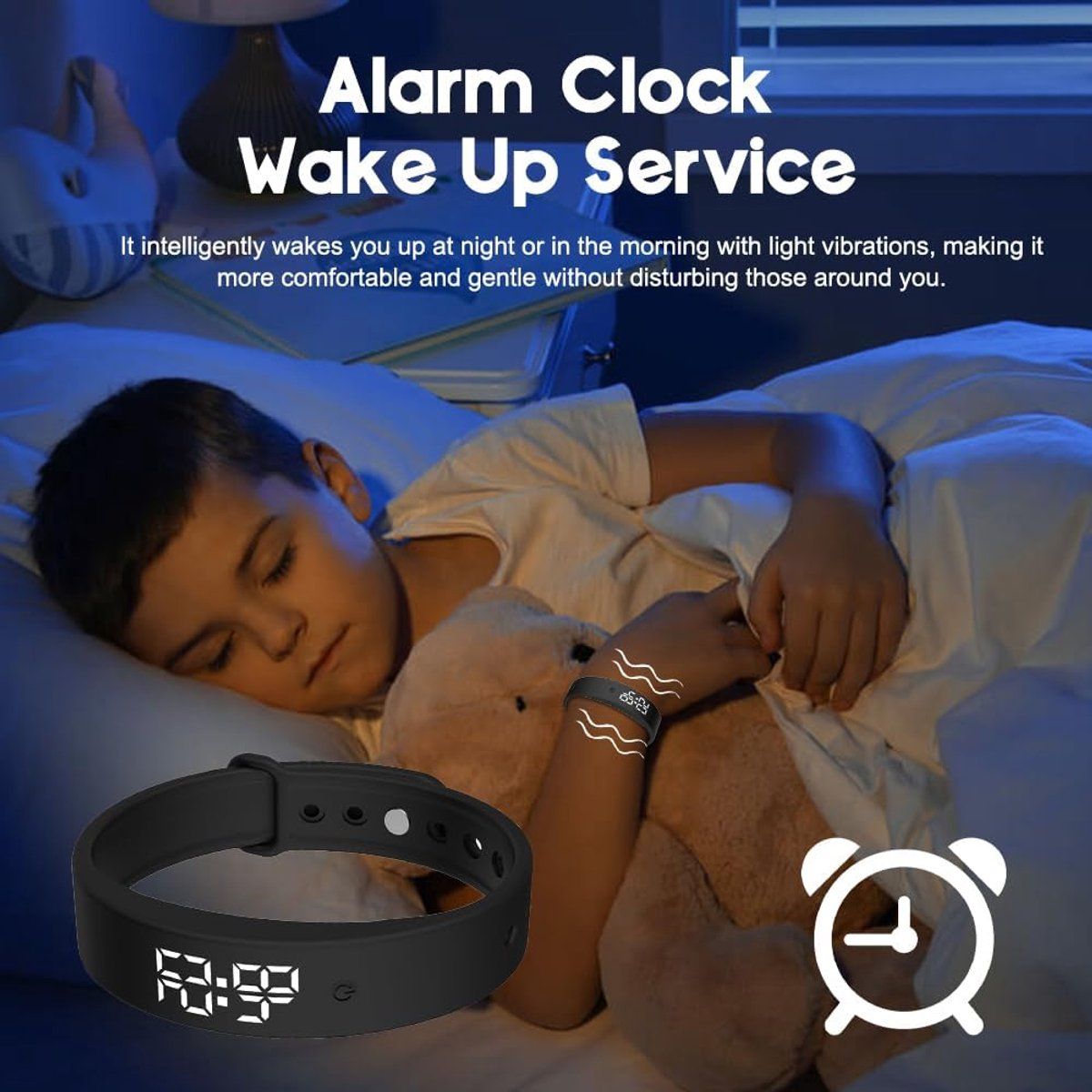 Vibrating Alarm Wristband Watch With 10 Silent Reminders LED Display Silicone Strap For Kids Adults Office School Purple, 240 mm