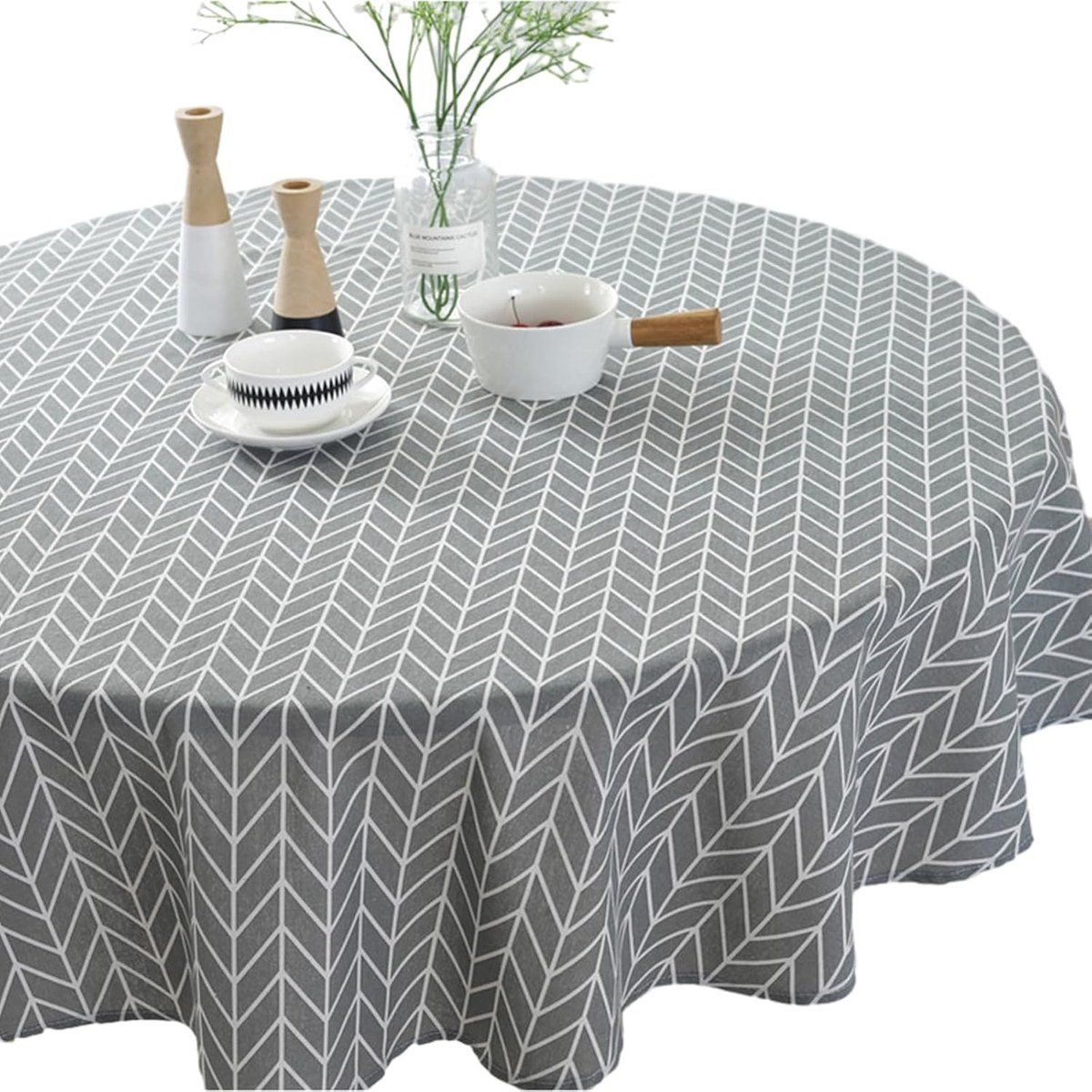 Round Tablecloth Water Resistant Polyester Fabric, Washable Easy Clean Non Slip Dustproof, For Dining Patio Picnic, Gray, 150 cm