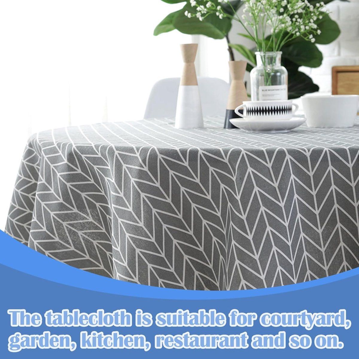 Round Tablecloth Water Resistant Polyester Fabric, Washable Easy Clean Non Slip Dustproof, For Dining Patio Picnic, Gray, 150 cm