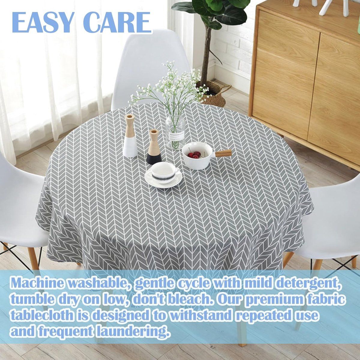 Round Tablecloth Water Resistant Polyester Fabric, Washable Easy Clean Non Slip Dustproof, For Dining Patio Picnic, Gray, 150 cm