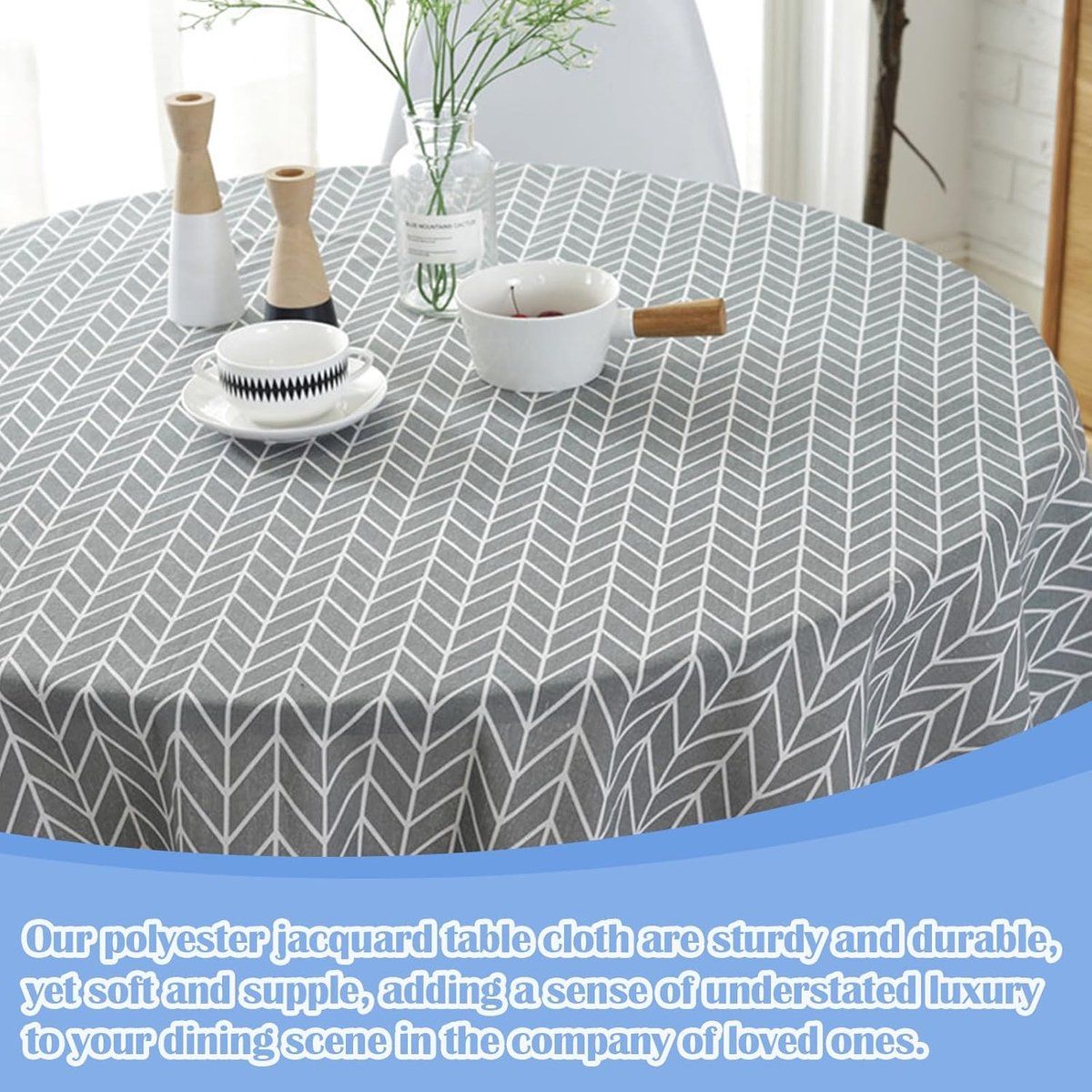 Round Tablecloth Water Resistant Polyester Fabric, Washable Easy Clean Non Slip Dustproof, For Dining Patio Picnic, Gray, 150 cm