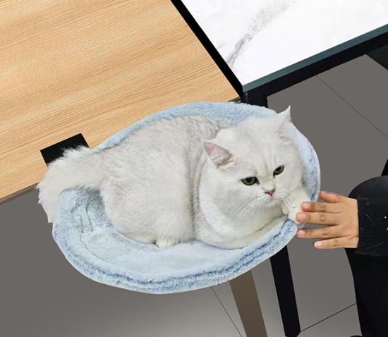 Cat Desk Hammock Bed With Soft Faux Fur And Steel Frame Clamp Mount For Indoor Small To Medium Cats, White Diameter, 40 cm